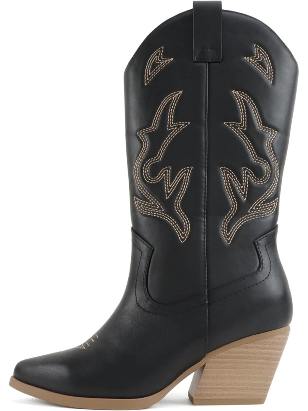 Women's Black Nude Western Cowboy Stitched Pointe Toe Heel Ankle Mid Shaft Boots